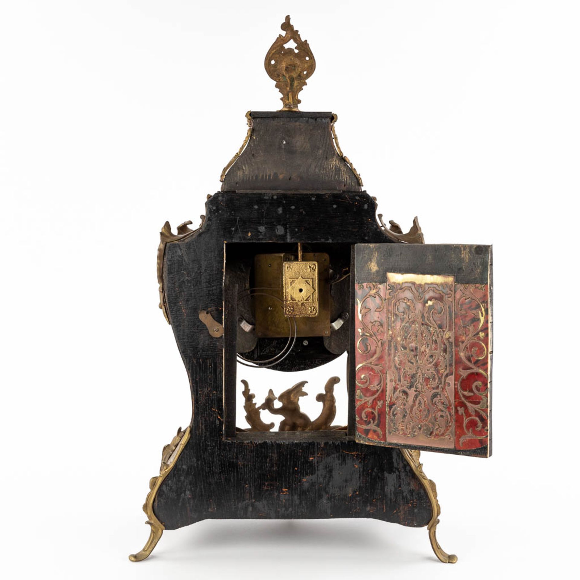 An antique mantle clock, tortoiseshell and copper inlay, early 20th C. (D:18 x W:38 x H:65 cm) - Bild 8 aus 15