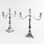 A pair of three-armed table candelabra, Spain, Silver, 915/1000. 1621g. (D:12 x W:37 x H:45 cm)