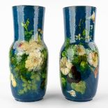 Eugène Louis SCHOPIN (XIX) for MONTIGNY-SUR-LOING, a pair of barbotine vases. (H:38 x D:17 cm)