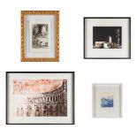 A collection of 4 lithographs and etchings. (D:50 x W:70 cm)