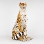 Giovanni RONZAN (1906-1974) 'Cheetah' glazed faience, Italy. 20th C. (D:36 x W:31 x H:64 cm)