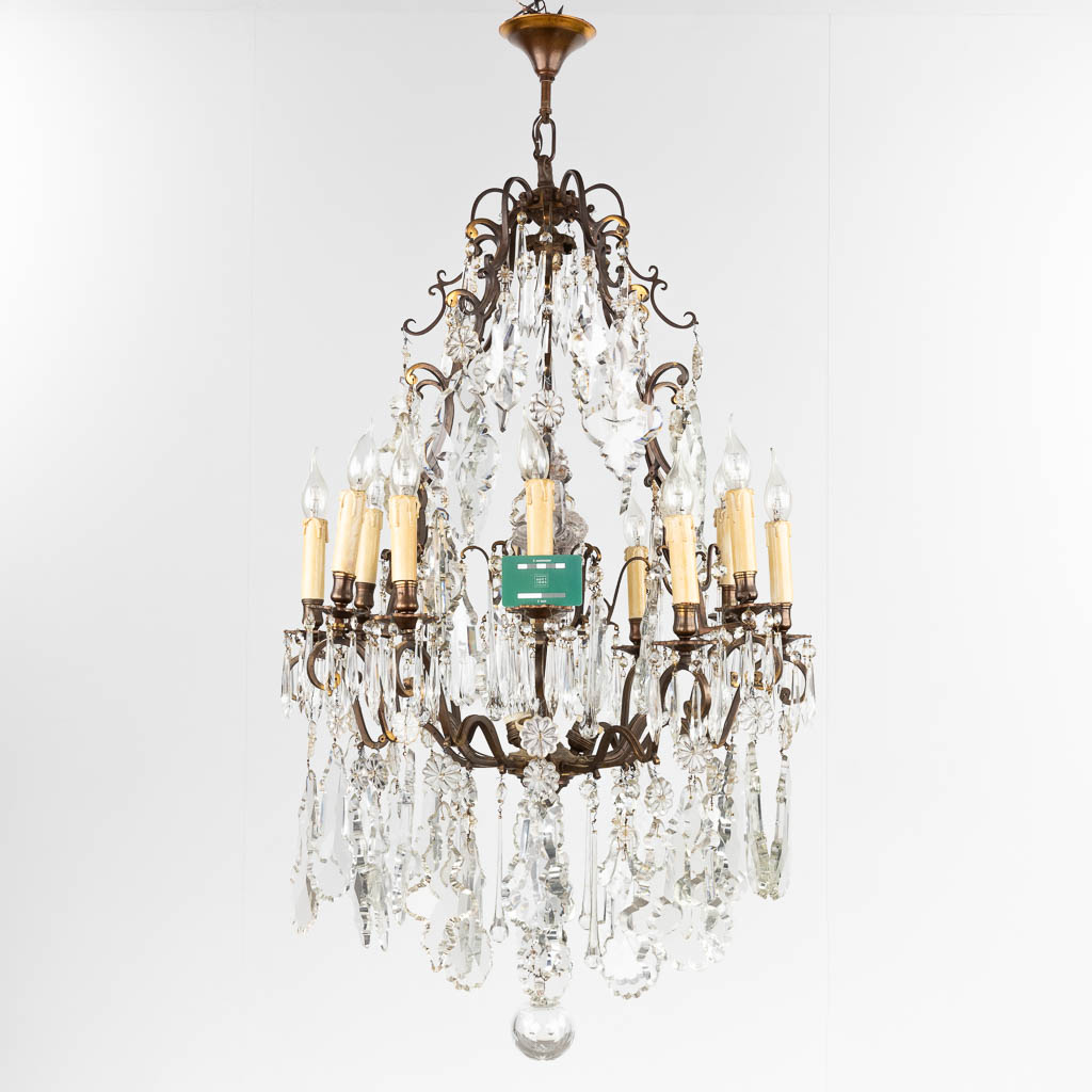 A big antique chandelier, brass and glass. France. Circa 1900. (H:122 x D:66 cm) - Bild 2 aus 15