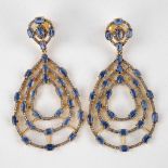 A pair of large earrings, gilt silver with kyanite and small old-cut diamonds. 17,98g.