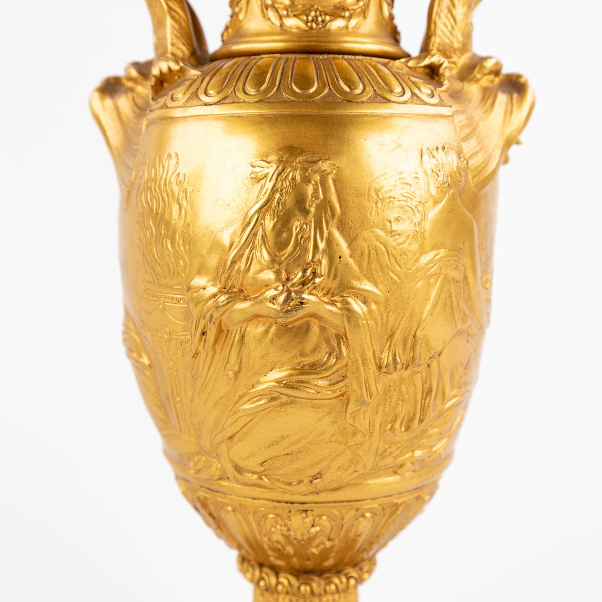 Ferdinand BARBEDIENNE (1810-1892) 'Gilt Bronze Vase with mythological figurines.' 19th C. (D:8 x W:9 - Image 10 of 12