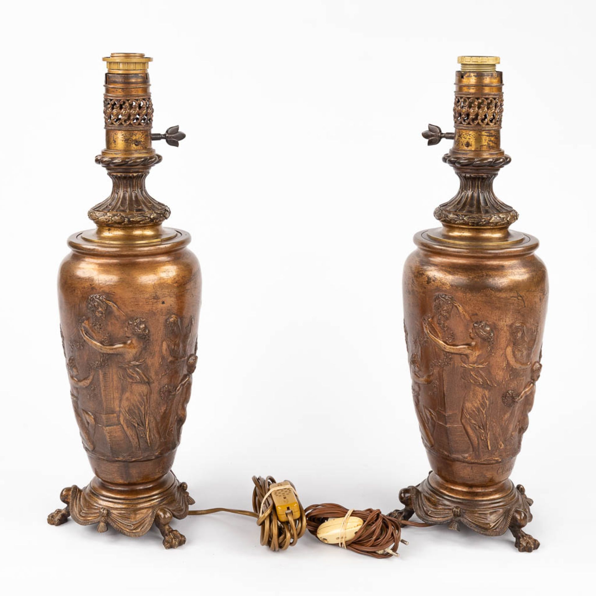 CLODION (1738-1814) 'Pair of oil lamps' bronze decorated with Satyrs and Nymphs. 19th C. (H:55 x D:1 - Bild 6 aus 14