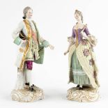 A pair of Noble figurines, Sir and Lady. Polychrome porcelain. Meissener mark. (H:26 cm)