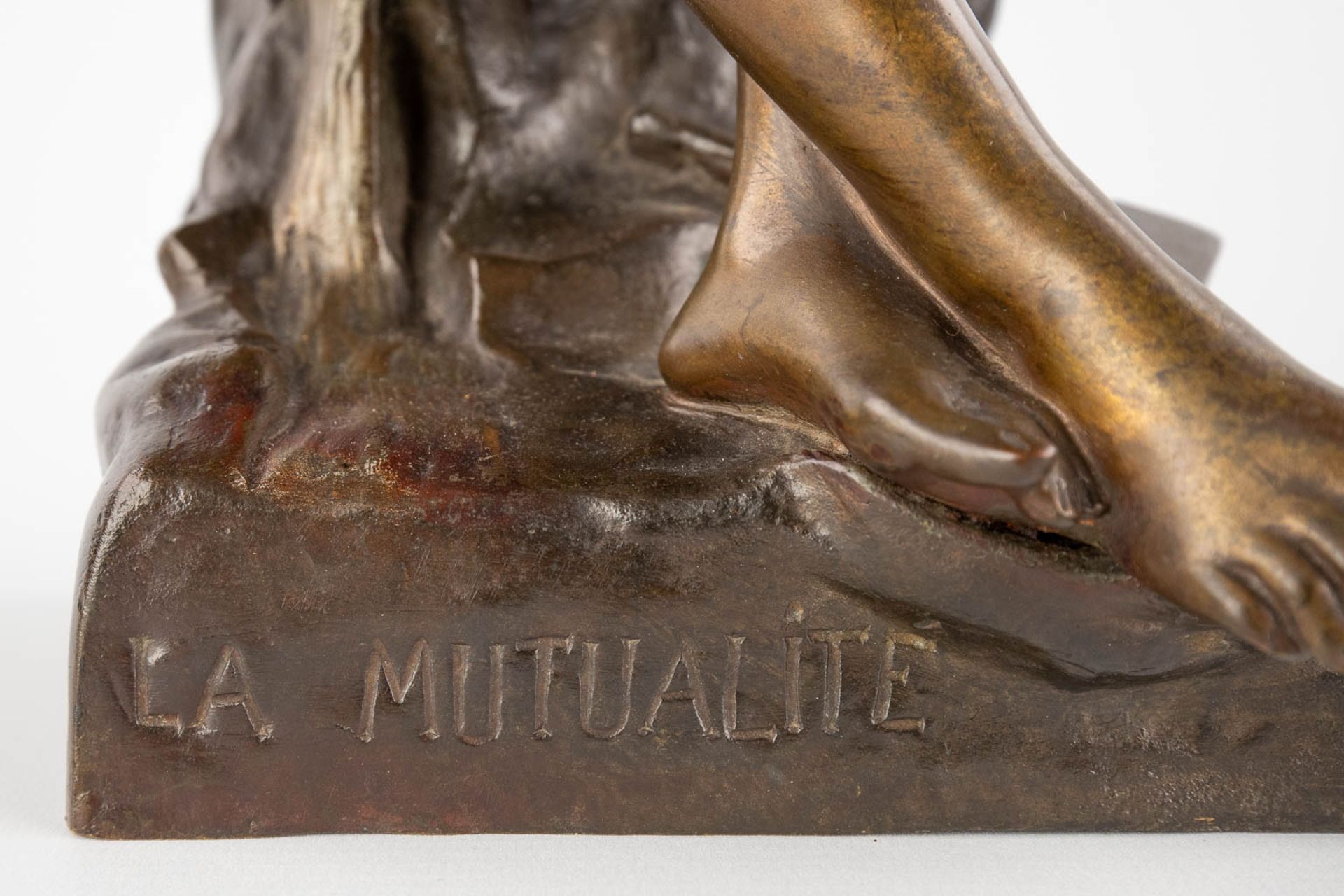 Emile PICAULT (1833-1915) 'La Mutualité', a mantle clock with patinated bronze figurine. 19th C. (D: - Image 13 of 18