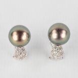 A pair of earrings, 18kt white gold with pearls and brilliants, appr.,32ct. 5,96g.