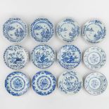 Twelve Chinese plates, blue-white decorated with fauna and flora, landscapes. 19th and 20th C. (D:23