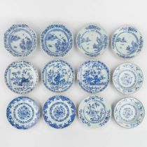 Twelve Chinese plates, blue-white decorated with fauna and flora, landscapes. 19th and 20th C. (D:23