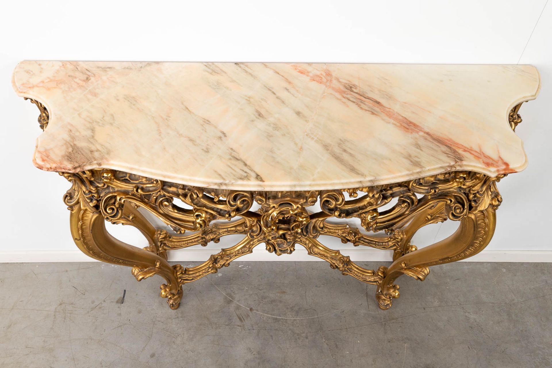A console with marble top and a matching mirror. 20th C. (D:40 x W:135 x H:241 cm) - Image 3 of 17