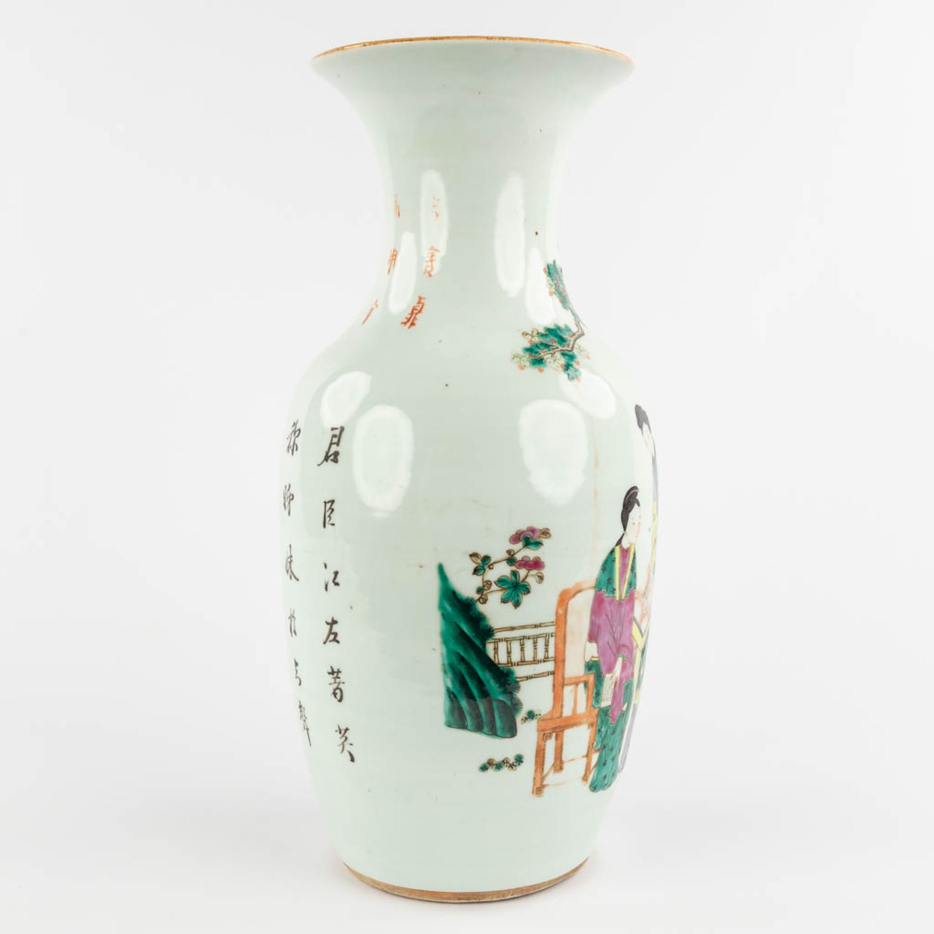 Two Chinese vases and a Ginger Jar, decorated with ladies. 19th/20th C. (H:57 x D:23 cm) - Image 14 of 31