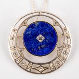 Elisabeth KOLLER (XX) 'Pendant' silver with lapis lazuli and zirkonia. Art Deco, Austria. (D:4,8 cm)