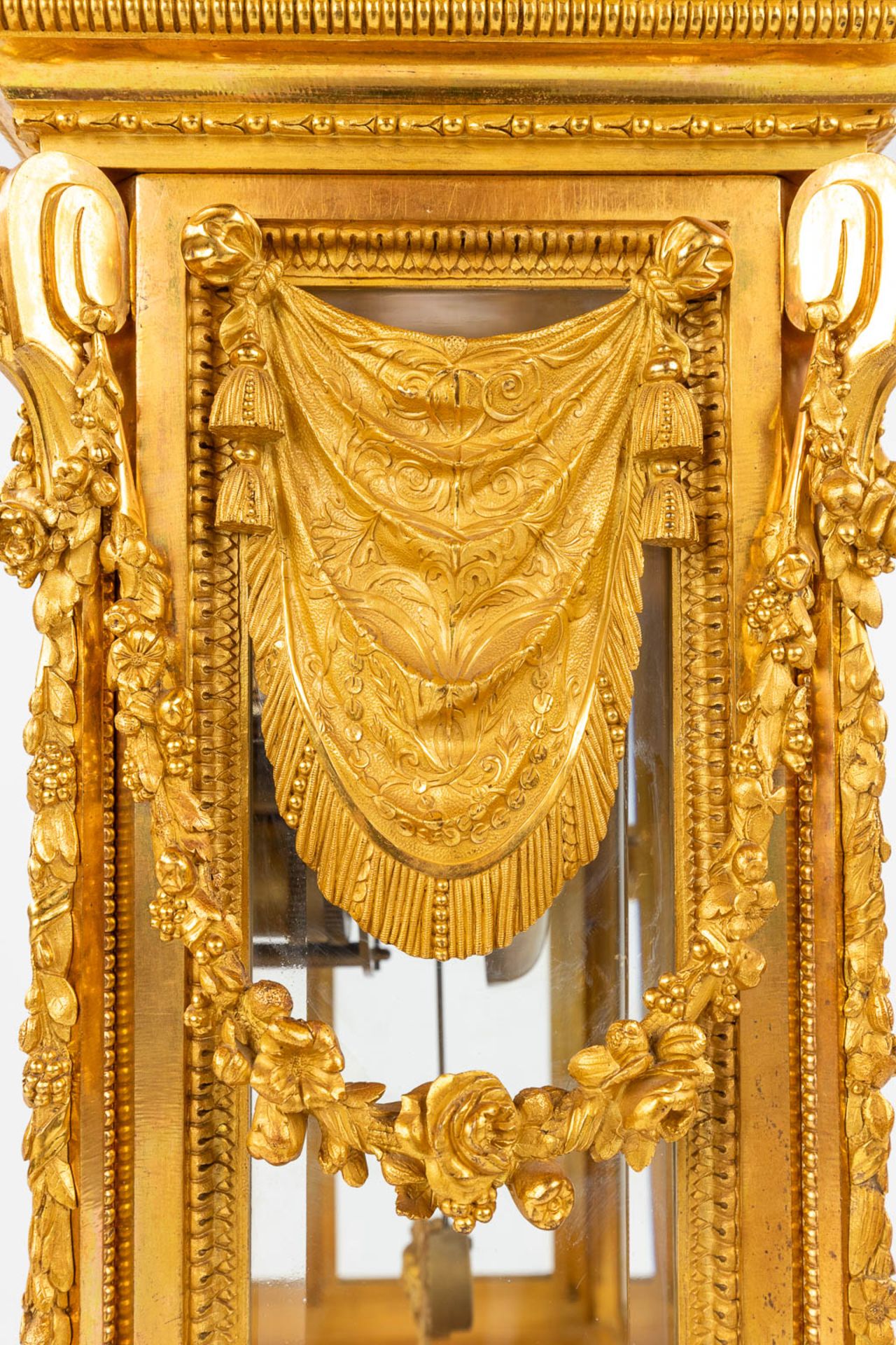 An imposing three-piece mantle garniture clock and candelabra, gilt bronze in Louis XVI style. Maiso - Image 20 of 38