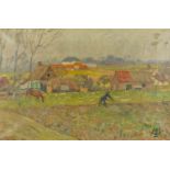 Modest HUYS (1874/75-1932) 'Farmer on the field' oil on canvas. (W:42 x H:28 cm)