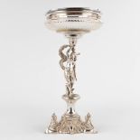 A large tazza, metal, with an image of Griffions and a lady, Upper rim of the glass made of silver. 