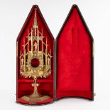 A large tower monstrance, gilt silver and brass in a Gothic Revival style. 19th C. (D:14 x W:26 x H: