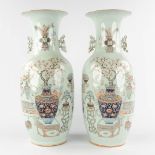 A pair of Chinese vases decorated with antiquities and Prunus bonsai. 19th/20th C. (H:58 x D:24 cm)