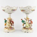 A pair of large tazza, polychrome porcelain decorated with dancing figurines. PMP porcelain, Germany