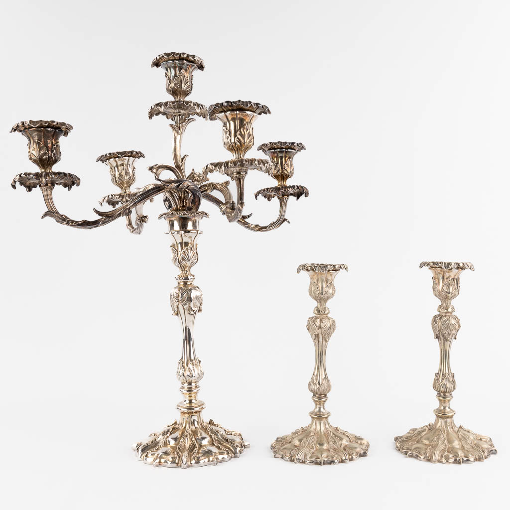 Two candlesticks and a candelabra, silver-plated bronze. Louis XV style. (H:62 x D:40 cm) - Bild 7 aus 25