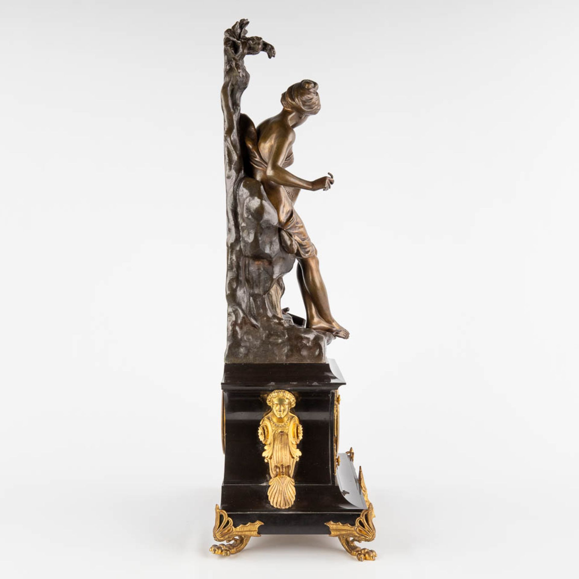 Emile PICAULT (1833-1915) 'La Mutualité', a mantle clock with patinated bronze figurine. 19th C. (D: - Image 7 of 18