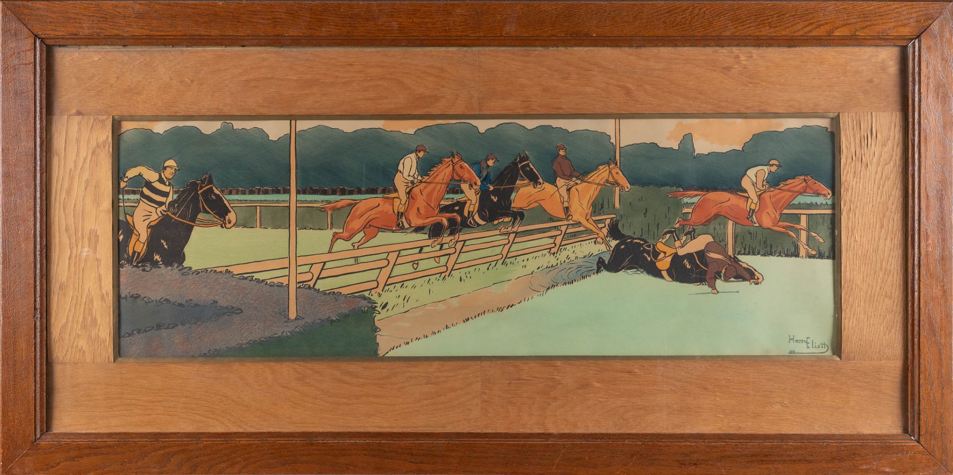 Harry ELIOTT (1882-1959) 'Jockey Race' watercolour on paper. 1902. (W:100 x H:33 cm) - Image 3 of 5