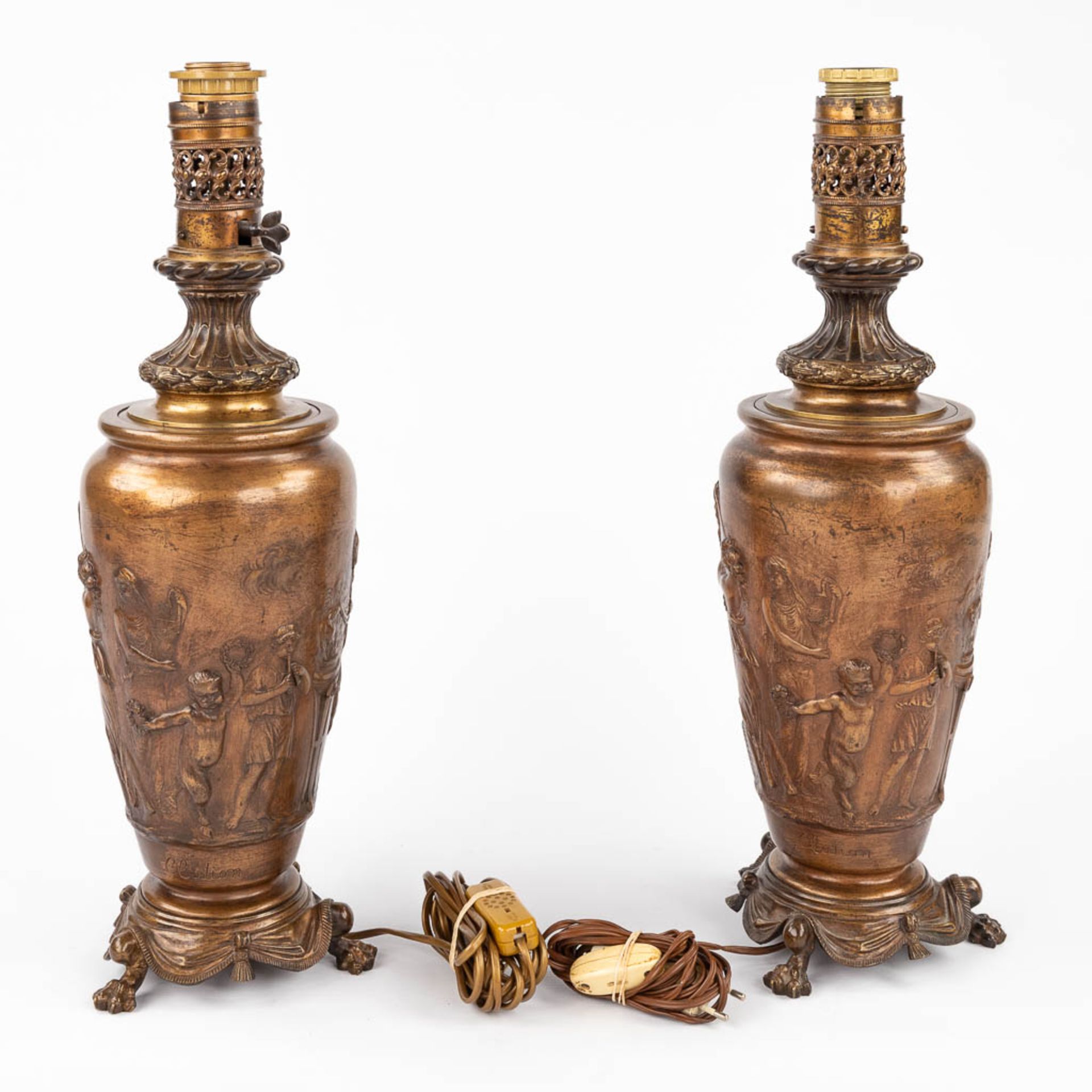 CLODION (1738-1814) 'Pair of oil lamps' bronze decorated with Satyrs and Nymphs. 19th C. (H:55 x D:1 - Bild 7 aus 14