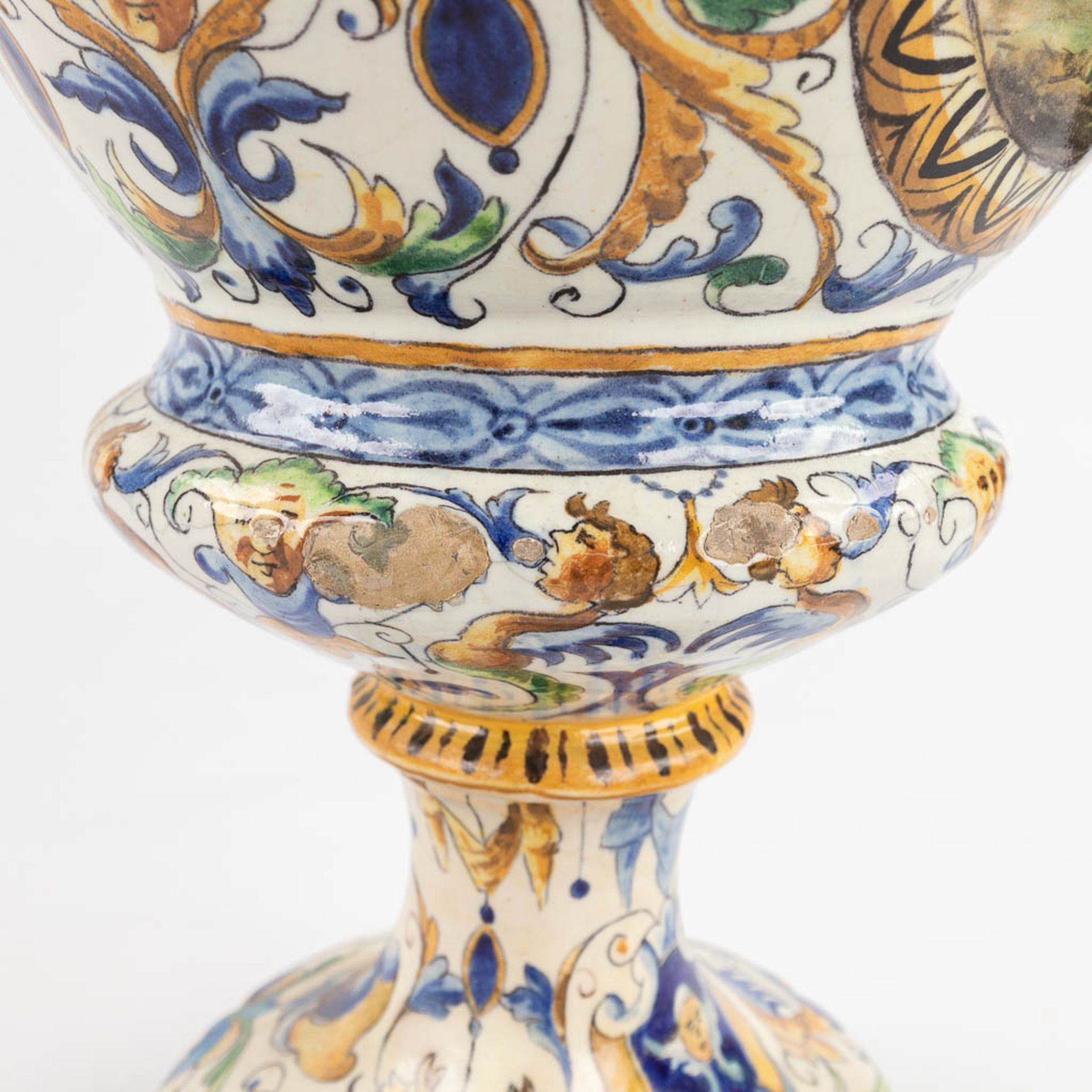 A pair of large vases, Italian Renaissance style, glazed faience. 20th C. (D:45 x W:45 x H:205 cm) - Image 21 of 31