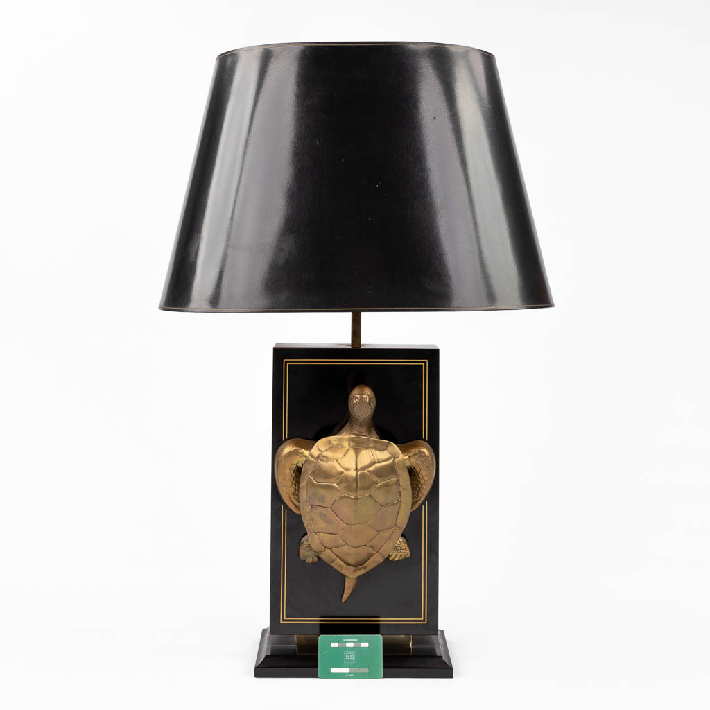 Mahenna, a mid-century table lamp with a bronze turtle, Hollywood Regency style. (D:35 x W:55 x H: 8 - Bild 2 aus 9