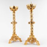 A pair of church candlesticks, gilt metal. (H:70 x D:24 cm)