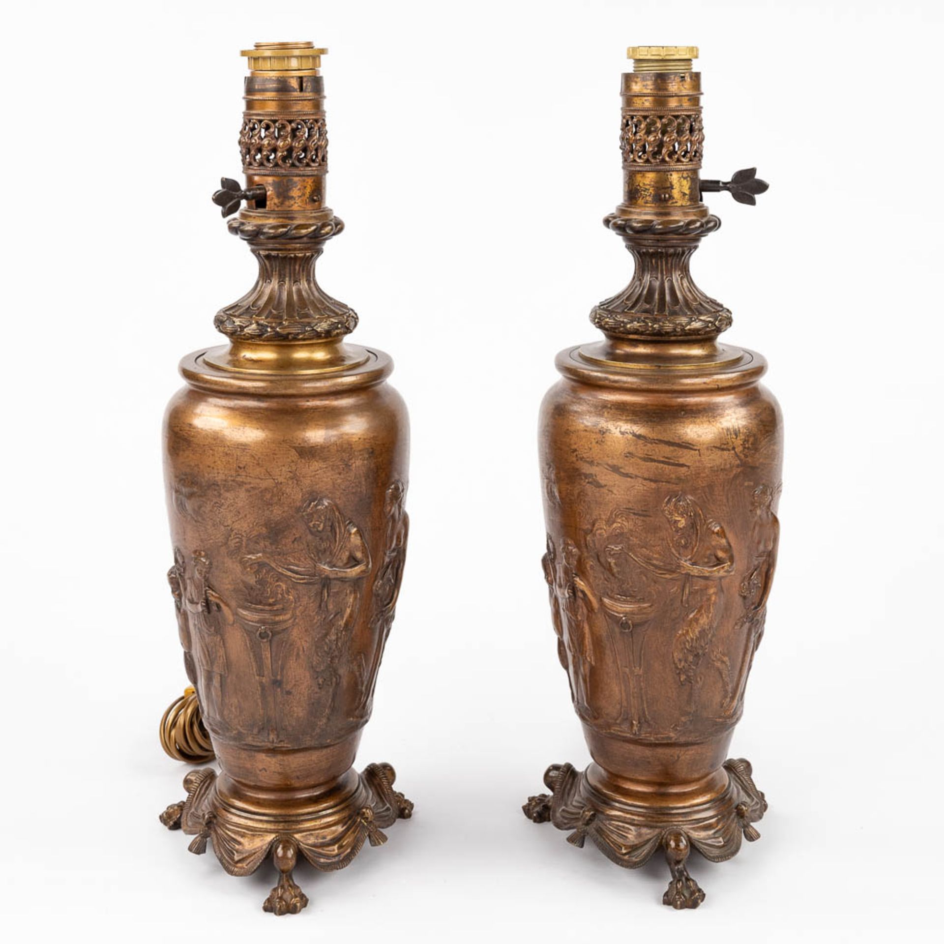 CLODION (1738-1814) 'Pair of oil lamps' bronze decorated with Satyrs and Nymphs. 19th C. (H:55 x D:1 - Bild 3 aus 14