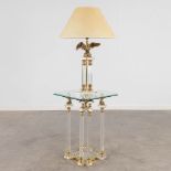 A side table and a table lamp, Acylic mounted with bronze in Hollywood Regency style. (D:45 x W:45 x