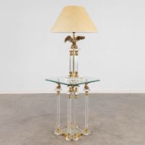 A side table and a table lamp, Acylic mounted with bronze in Hollywood Regency style. (D:45 x W:45 x