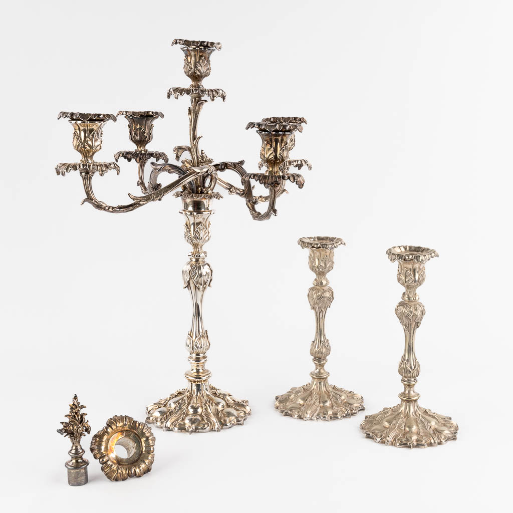 Two candlesticks and a candelabra, silver-plated bronze. Louis XV style. (H:62 x D:40 cm) - Bild 3 aus 25