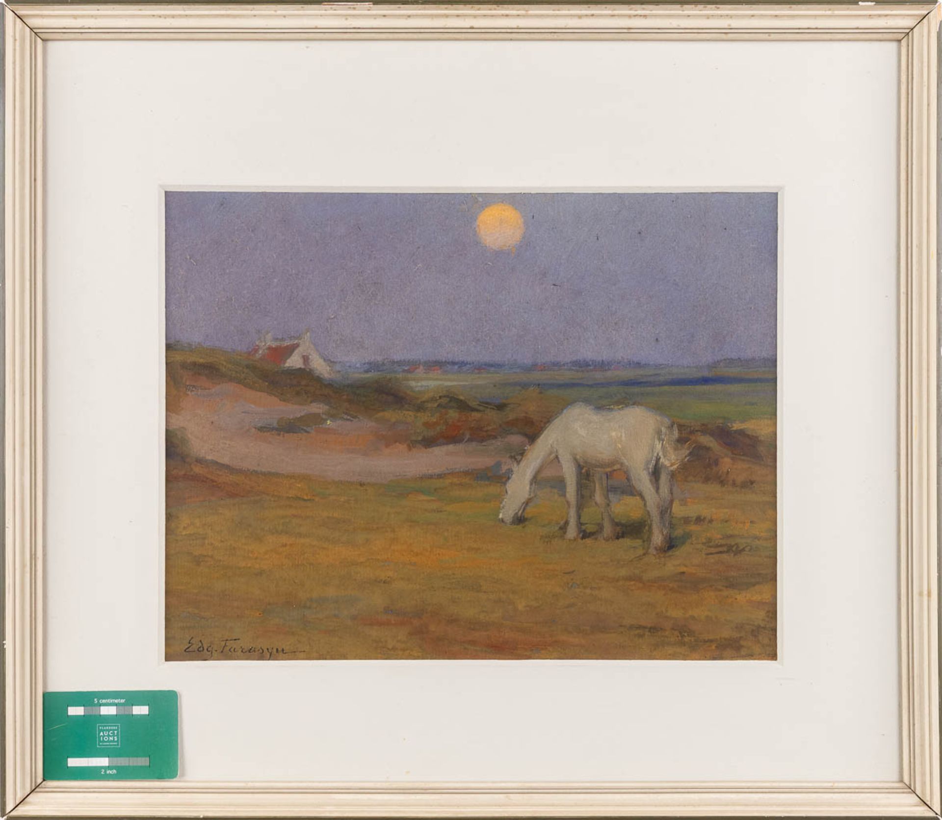 Edgard FARASYN (1858-1938) 'Horse at dawn' gouache on paper. (W:39 x H:30 cm) - Image 2 of 5