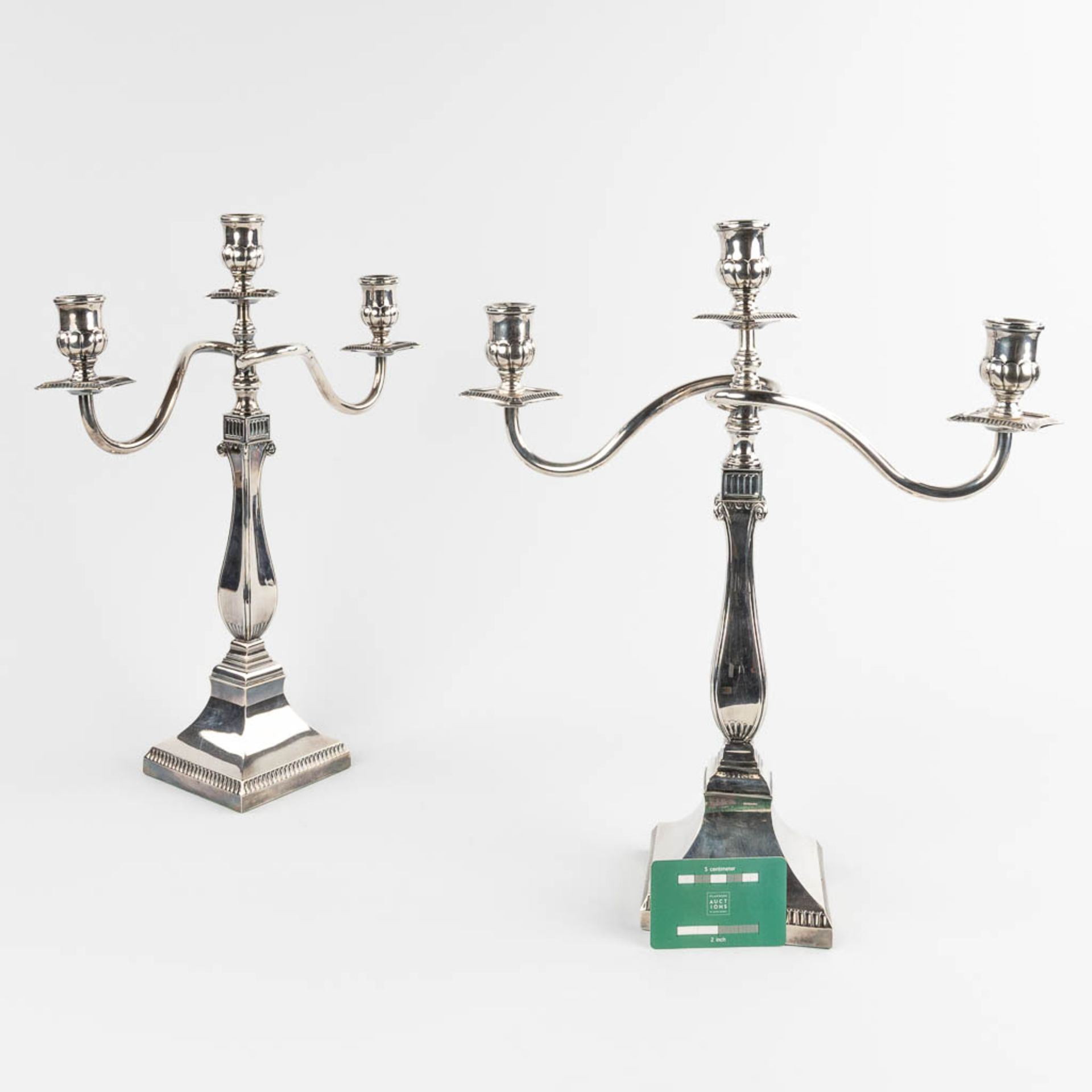 A pair of three-armed table candelabra, Spain, Silver, 915/1000. 1621g.  (D:12 x W:37 x H:45 cm) - Bild 2 aus 14