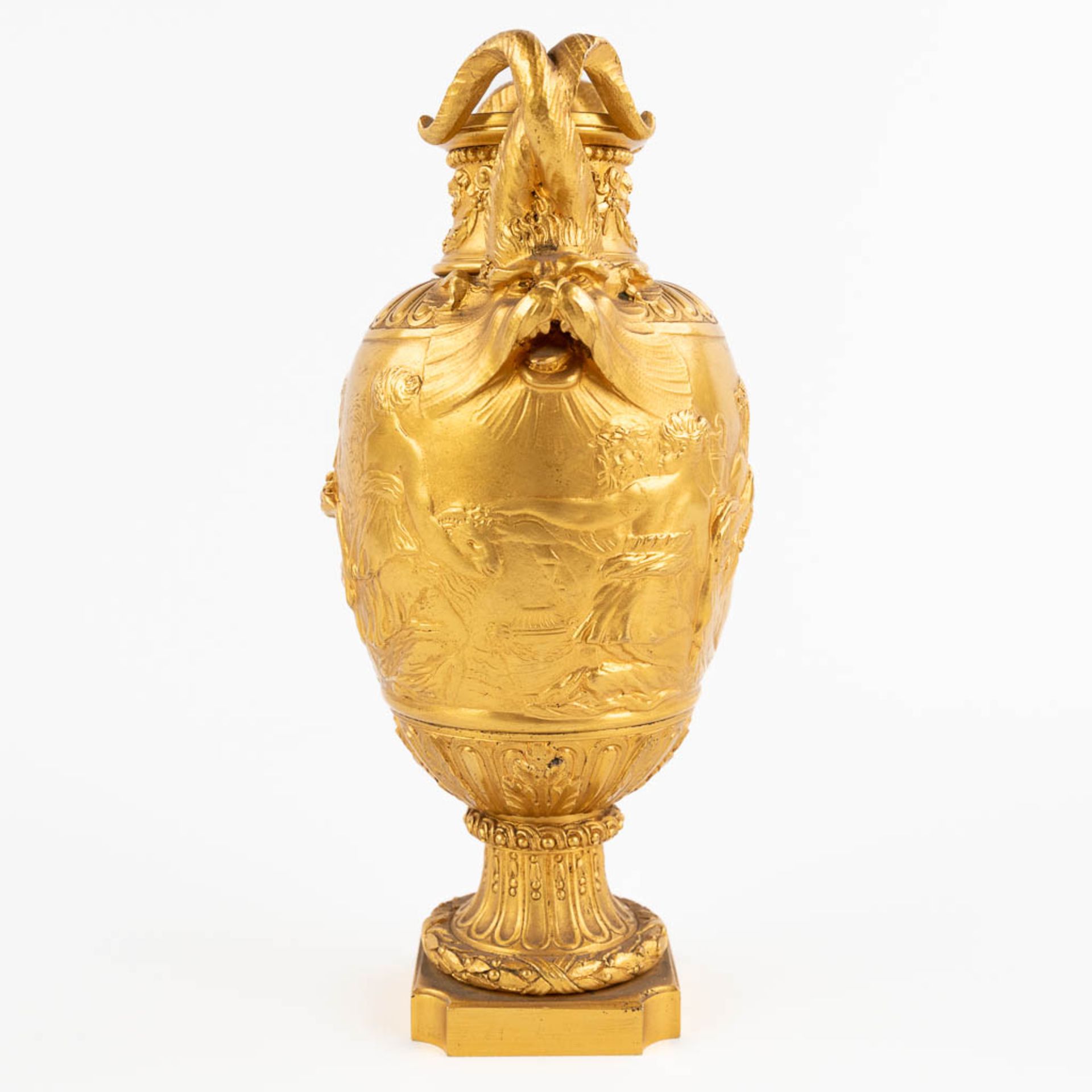 Ferdinand BARBEDIENNE (1810-1892) 'Gilt Bronze Vase with mythological figurines.' 19th C. (D:8 x W:9 - Image 4 of 12