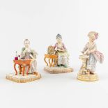 Meissen, three figurines, polychrome porcelain. 19th C. (H:15,5 cm)