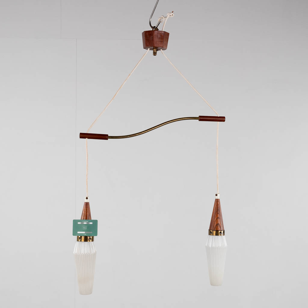 A mid-century Scandinavian ceiling lamp, wood, metal and glas. (W:56 x H:85 cm) - Bild 2 aus 9