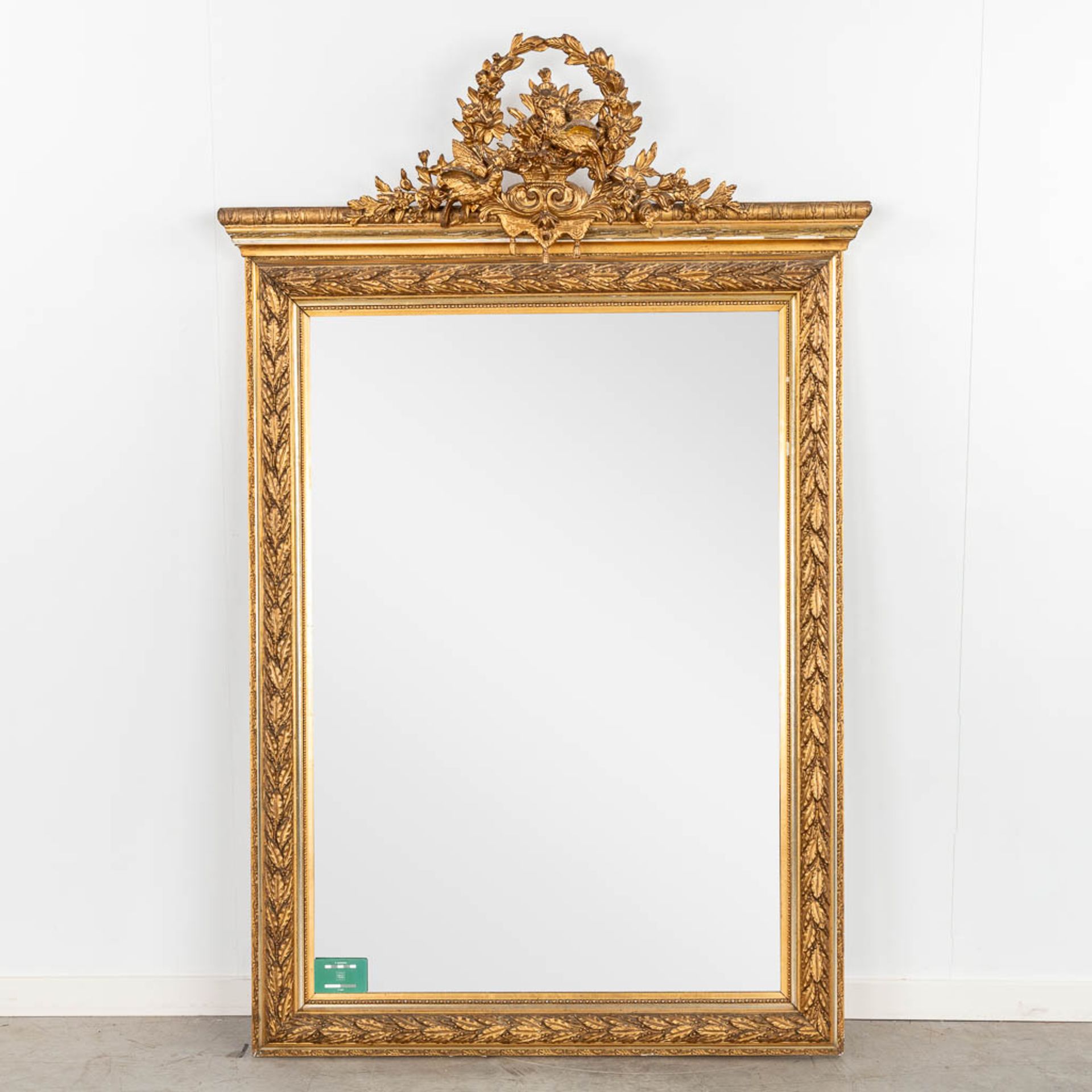 An antique mirror decorated with 'Lovebirds', circa 1900. (W:103 x H:162 cm) - Image 2 of 13