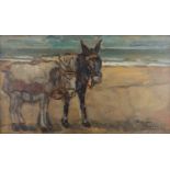 Eugeen VAN MIEGHEM (1875-1930) 'Donkey's on the beach' oil on panel. (W:47 x H:28 cm)