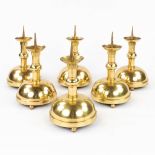 Six church chandle holders, bronze in art deco style. 20th C. (H:39 x D:22 cm)