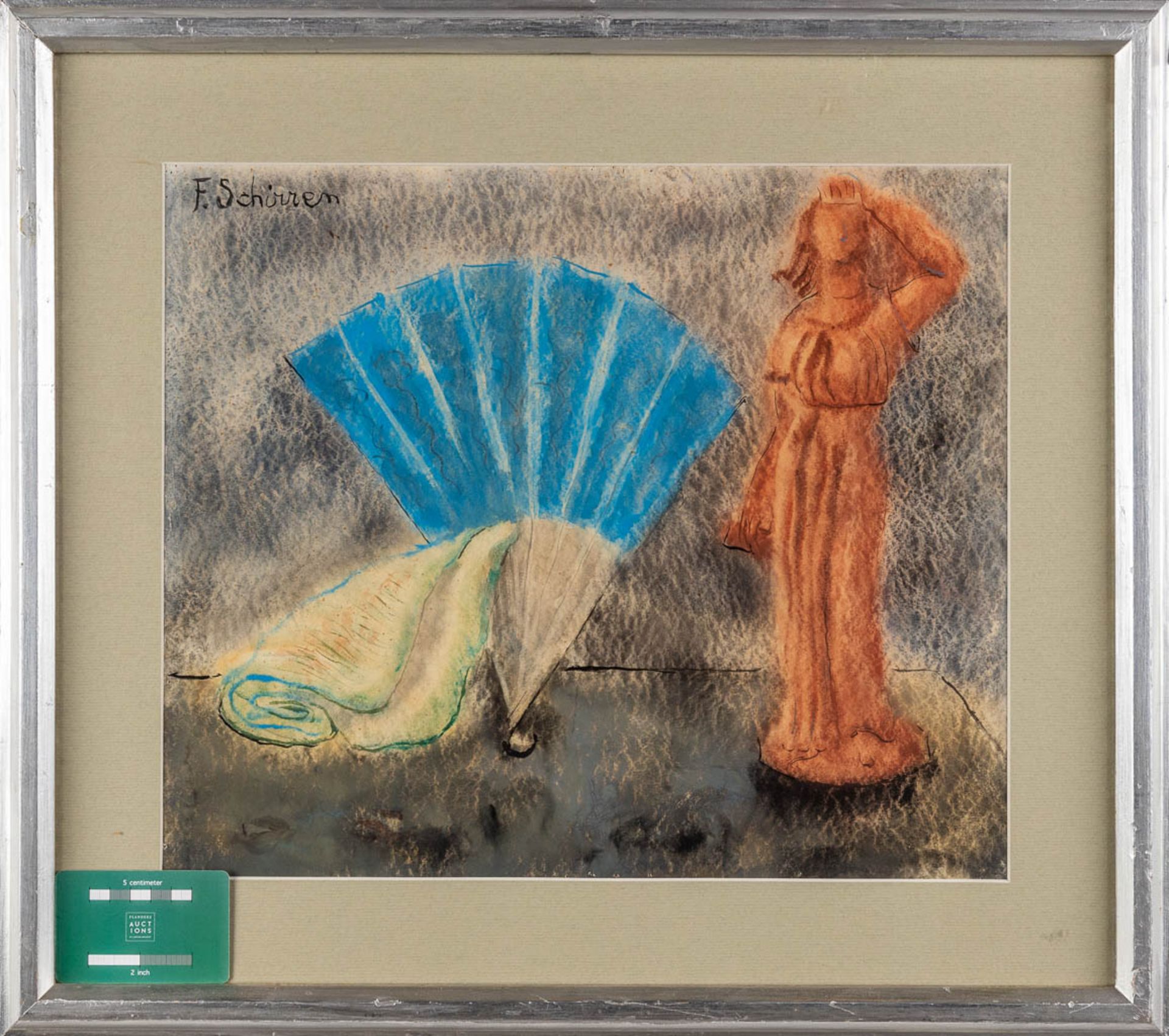 Ferdinand SCHIRREN (1872-1944) 'Still life with a fan' watercolour on paper. (W:41 x H:35 cm) - Image 2 of 7