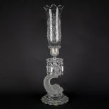 Baccarat, a candlestick or candle holder, decor of a fish, etched and satin crystal. (H:59 x D:18 cm