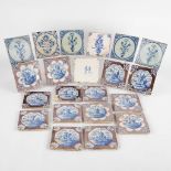 21 antique tiles, decor of buildings, fauna and flora. 17th and 18th C. (D:13 x W:13 cm)