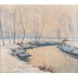 Louis CLESSE (1889-1961) 'Winter landscape of a river' oil on canvas. (W:80 x H:70 cm)