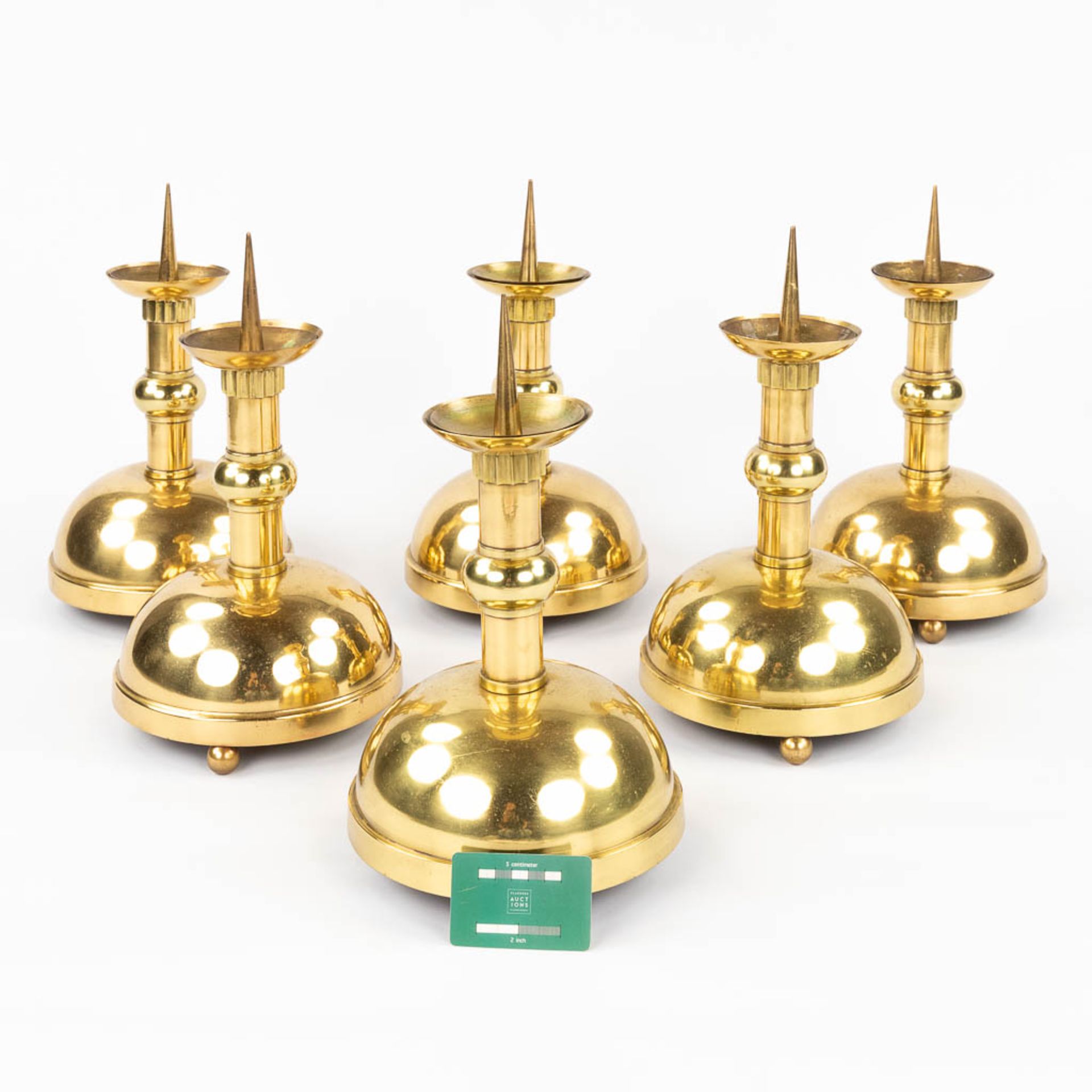 Six church chandle holders, bronze in art deco style. 20th C. (H:39 x D:22 cm) - Bild 2 aus 9