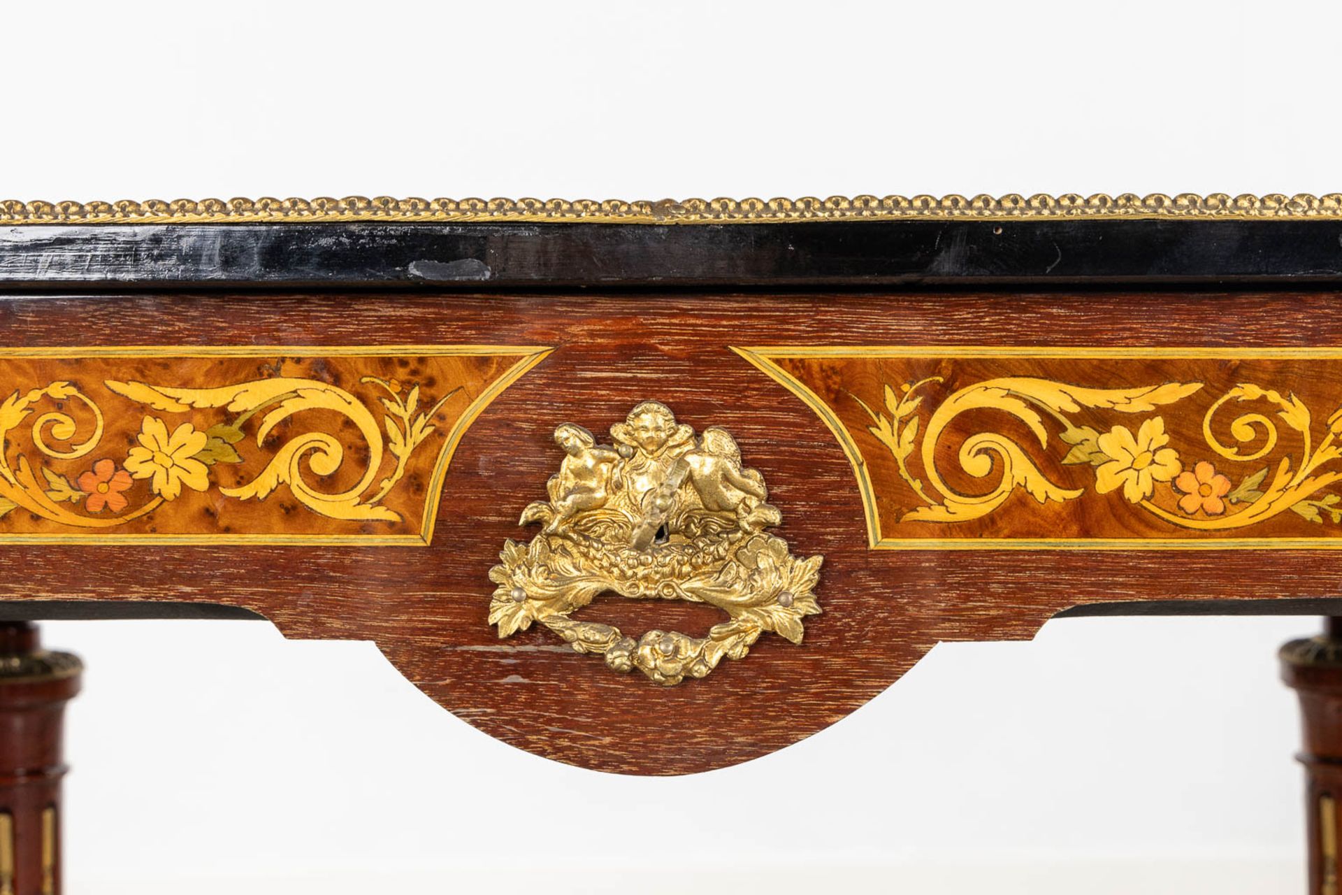 A side table/play table, marquetry inlay and mounted with bronze. 20th C. (L:57 x W:115 x H:74 cm) - Bild 11 aus 19