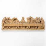 An antique and large wood sculpture 'The Last Supper'. (W:146 x H:49 cm)