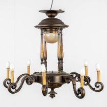 A large chandelier bronze in Art Deco style, probably made by Decoene. (H:85 x D:93 cm)